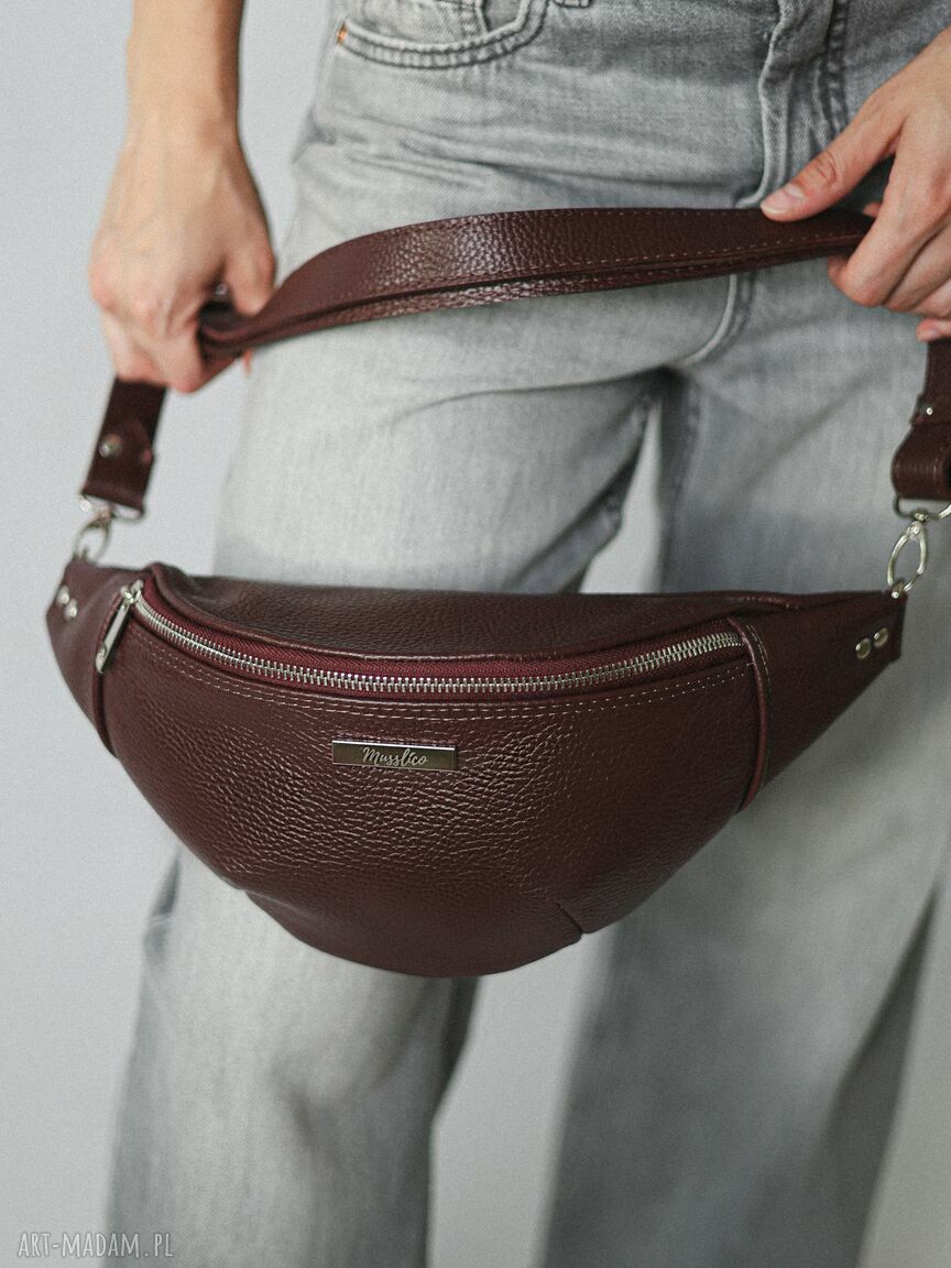 Nerka XL burgund Musslico - elegancka torebka na skos z naturalnej skóry