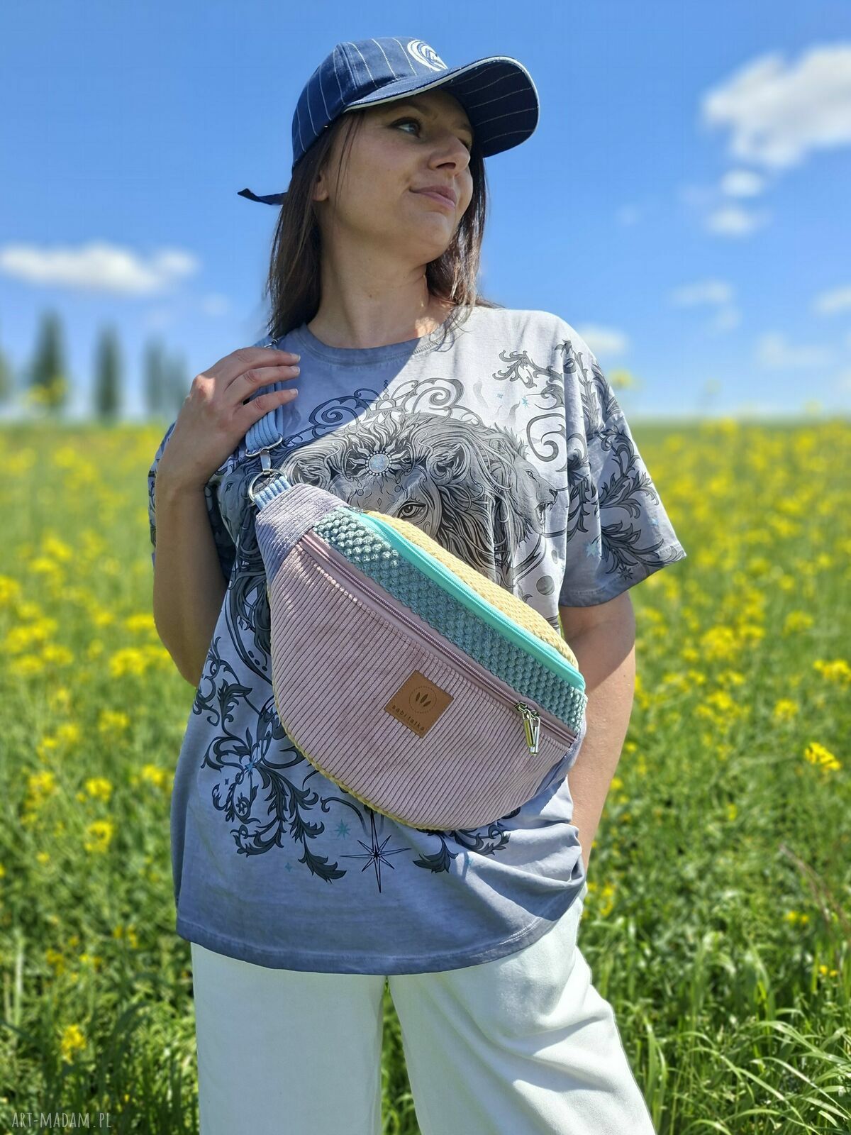 Pojemna nerka XL damska La Palma z weluru i sztruksu