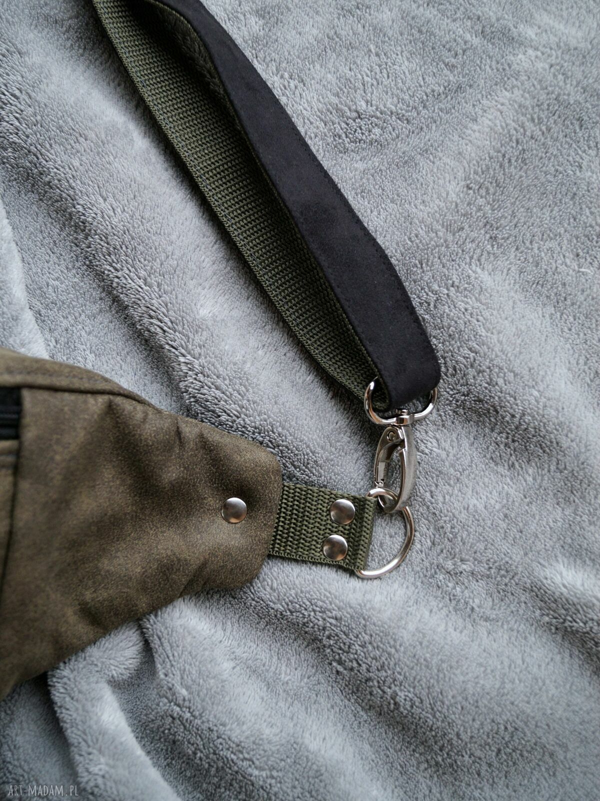 Nerka XXL ciemna oliwka z szarością - duża torebko-nerka handmade