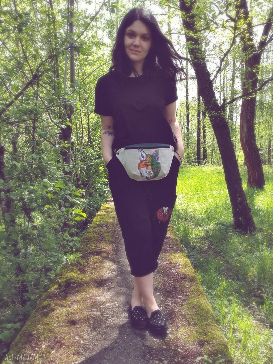 Lniana nerka XXL z haftem Lisek pojemna i wygodna na co dzień