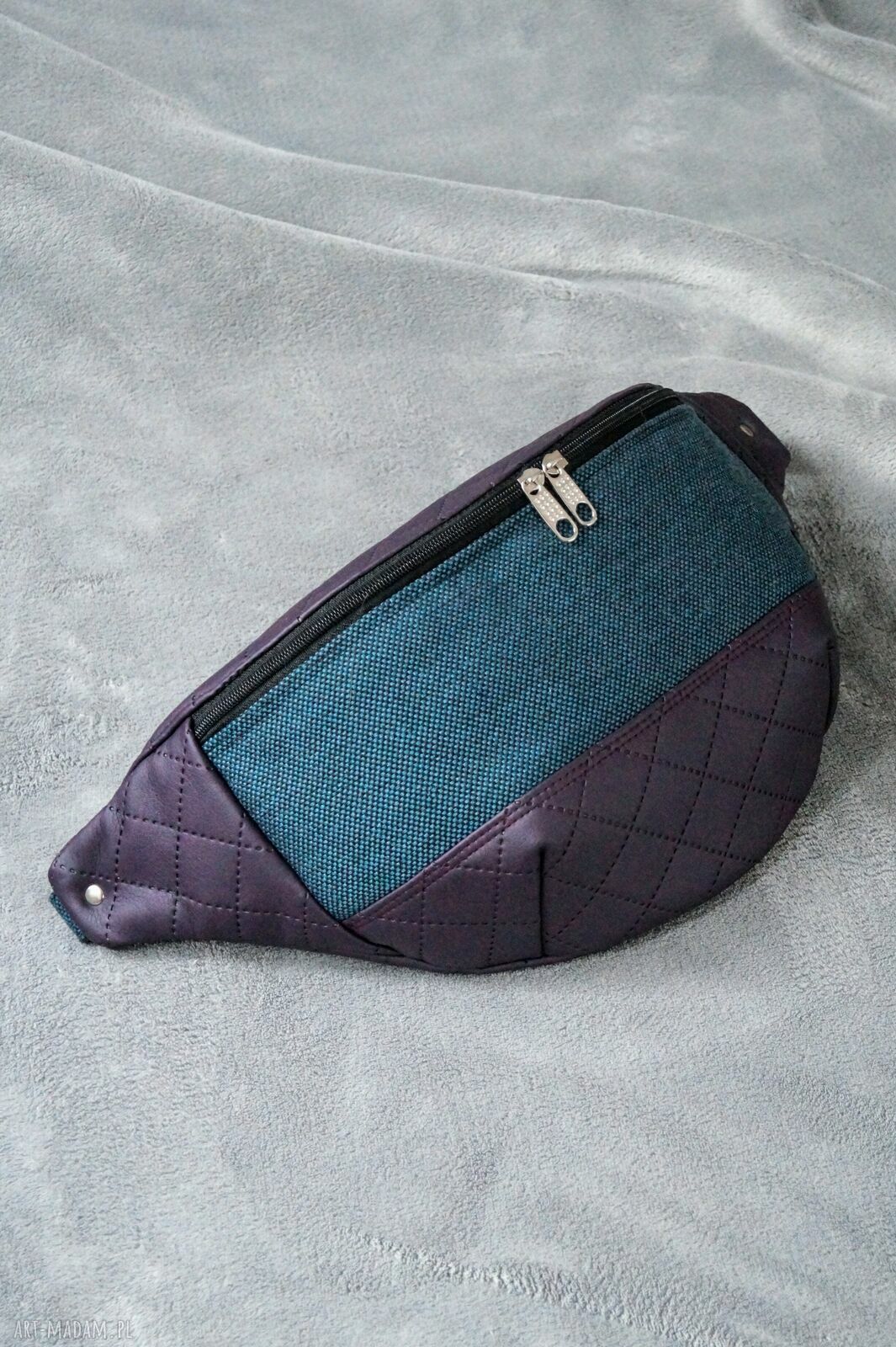 Nerka XXL ciemny fiolet z turkusem - nerkoplecak i saszetka handmade