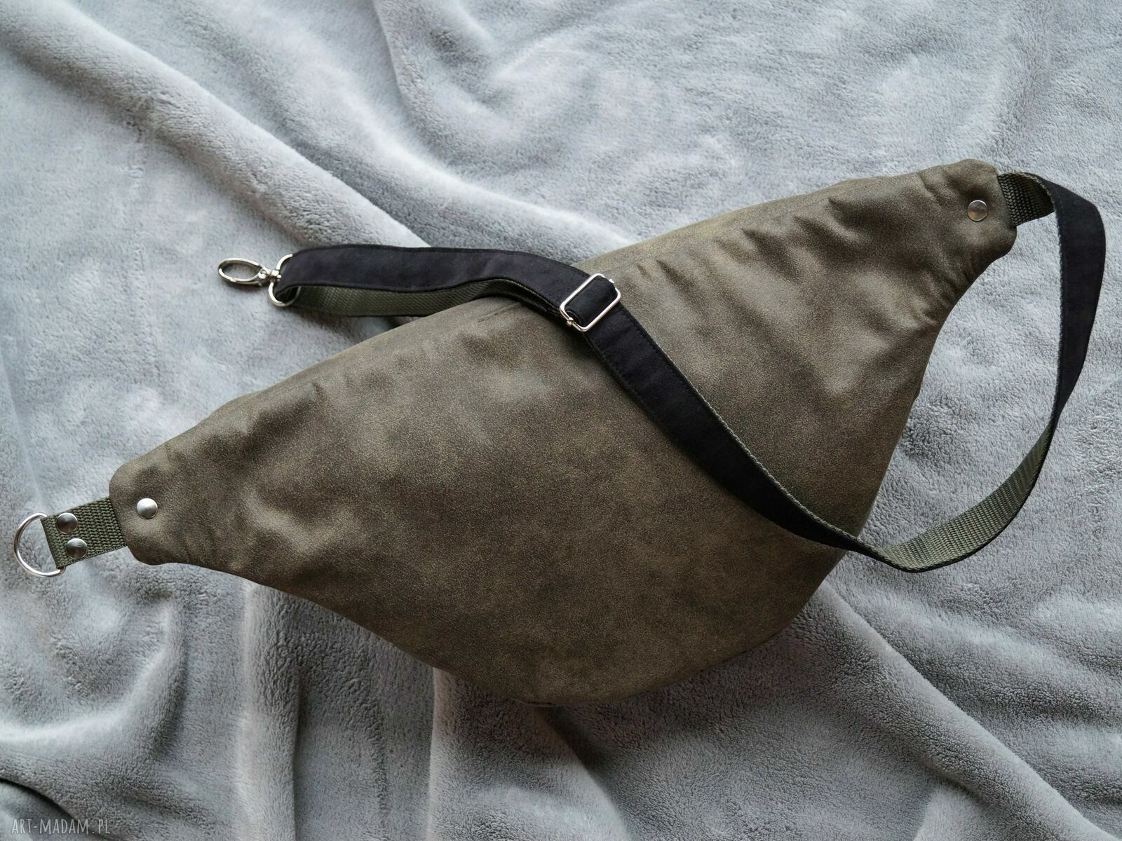 Nerka XXL ciemna oliwka z szarością - duża torebko-nerka handmade