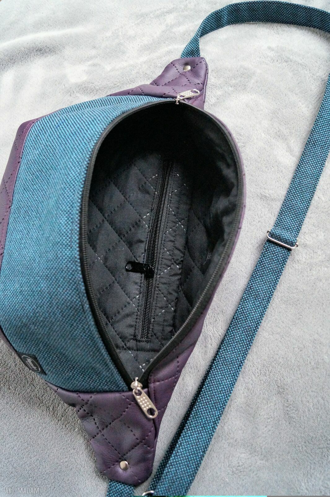Nerka XXL ciemny fiolet z turkusem - nerkoplecak i saszetka handmade