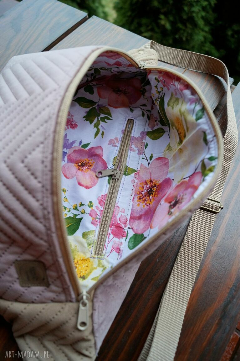 Nerka XXL pudrowa lawenda z beżem - pojemna nerka na prezent handmade