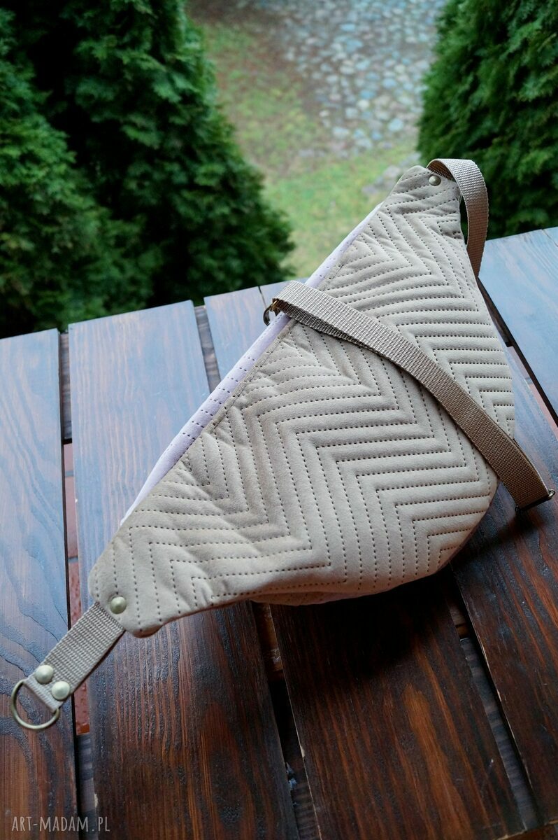 Nerka XXL pudrowa lawenda z beżem - pojemna nerka na prezent handmade