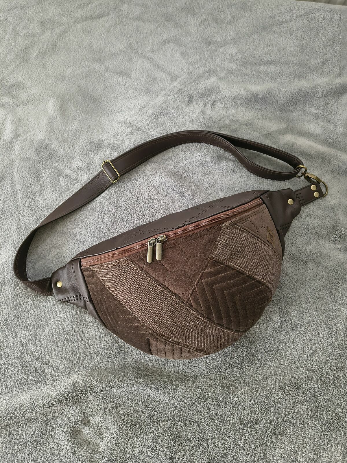 Brązowa patchworkowa nerka XXL handmade