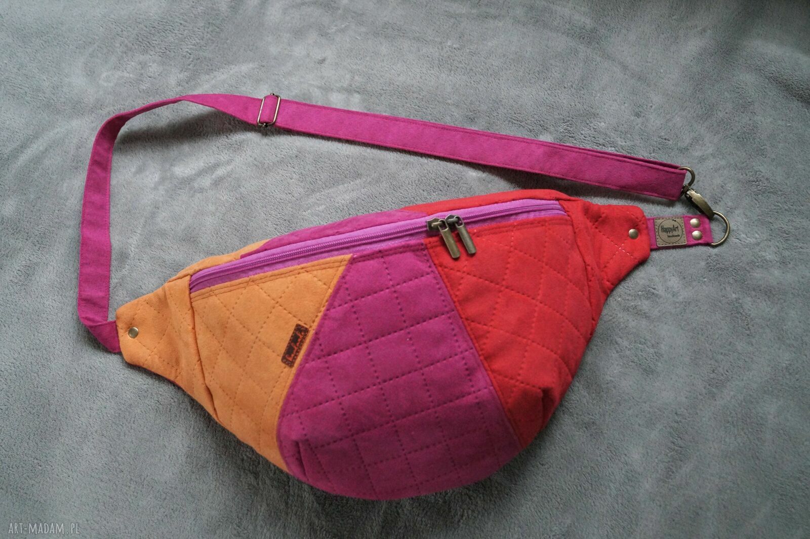 Patchworkowa trójkolorowa nerka XXL damska handmade