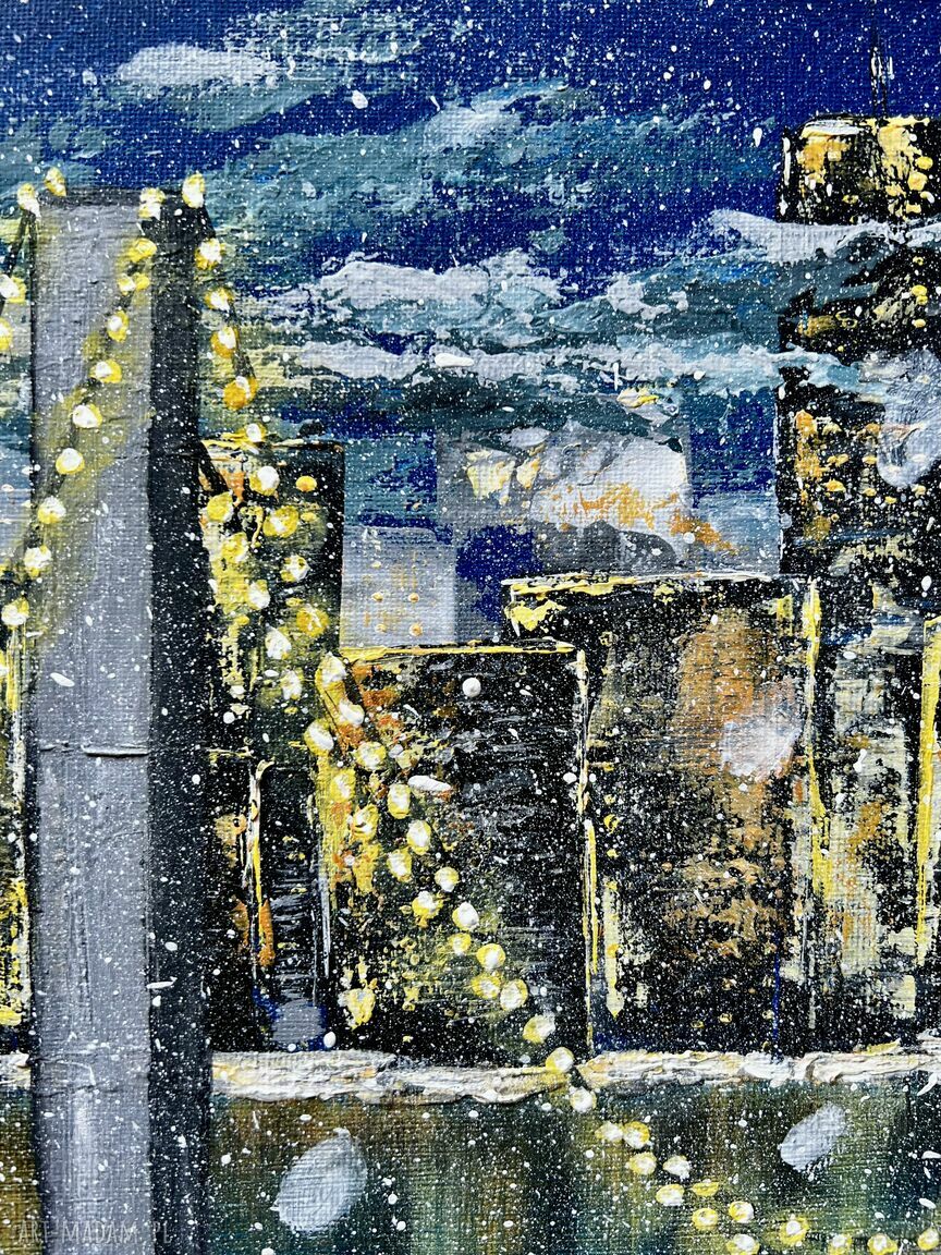 New York IV - obraz miasta noc, akryl 40x30 cm, niebieska kolorystyka (bez ramy)