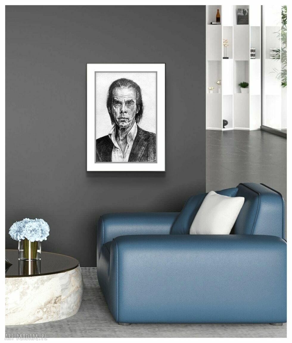 Portret Nick Cave - seria Ikony A3 - rysunek ołówkiem na prezent
