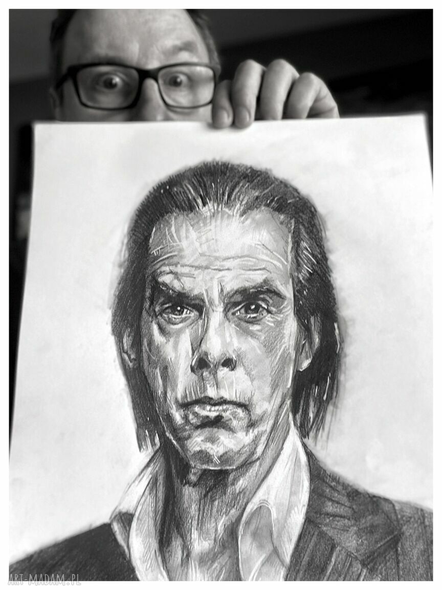 Portret Nick Cave - seria Ikony A3 - rysunek ołówkiem na prezent