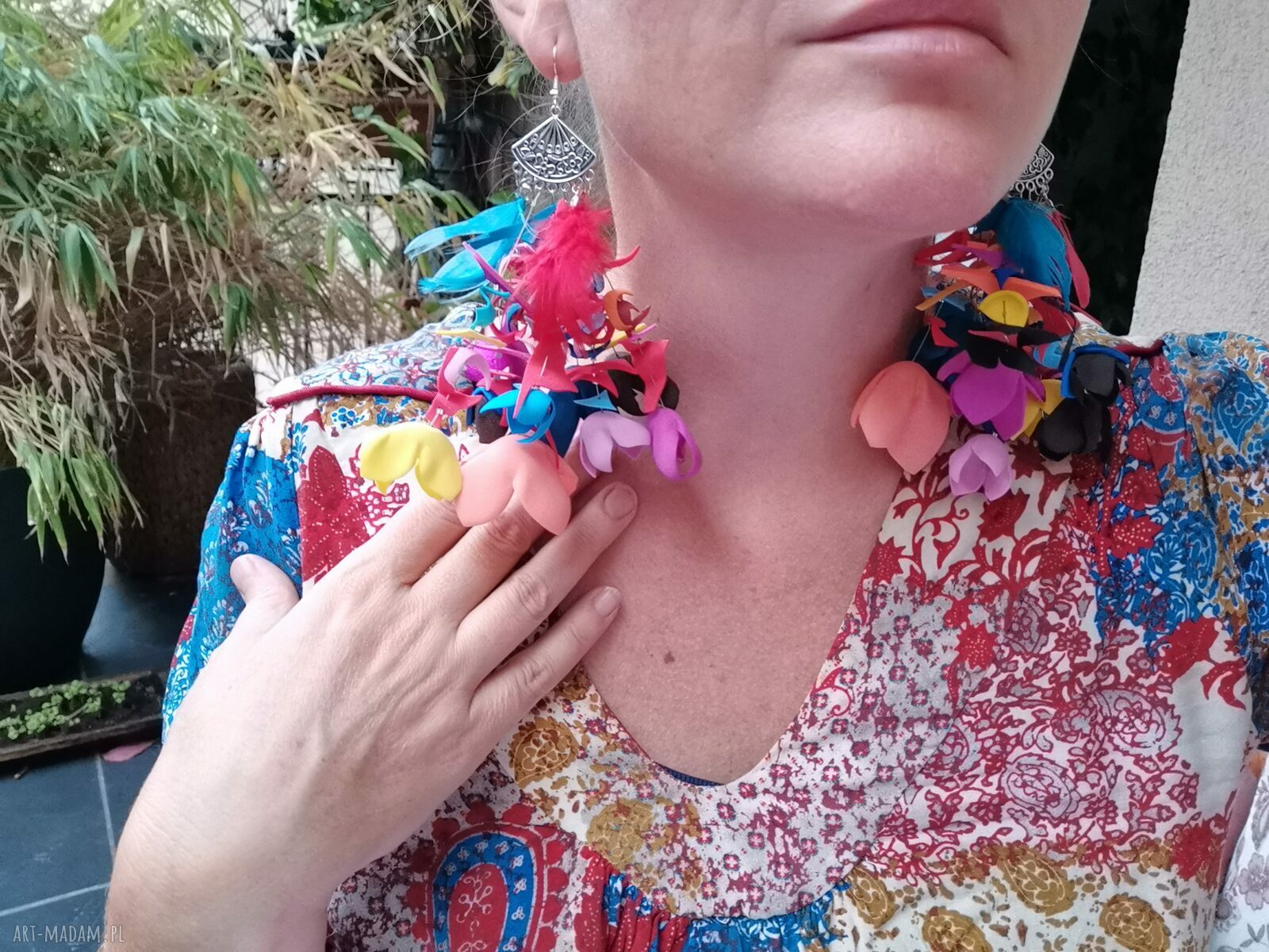 Kolczyki etno boho z frędzlami Ruda Klara - długie i lekkie