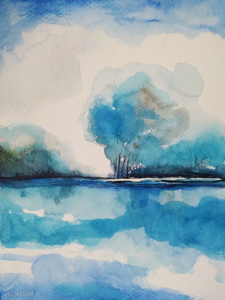 Niebieska abstrakcja - obraz akwarelowy 18x24 cm