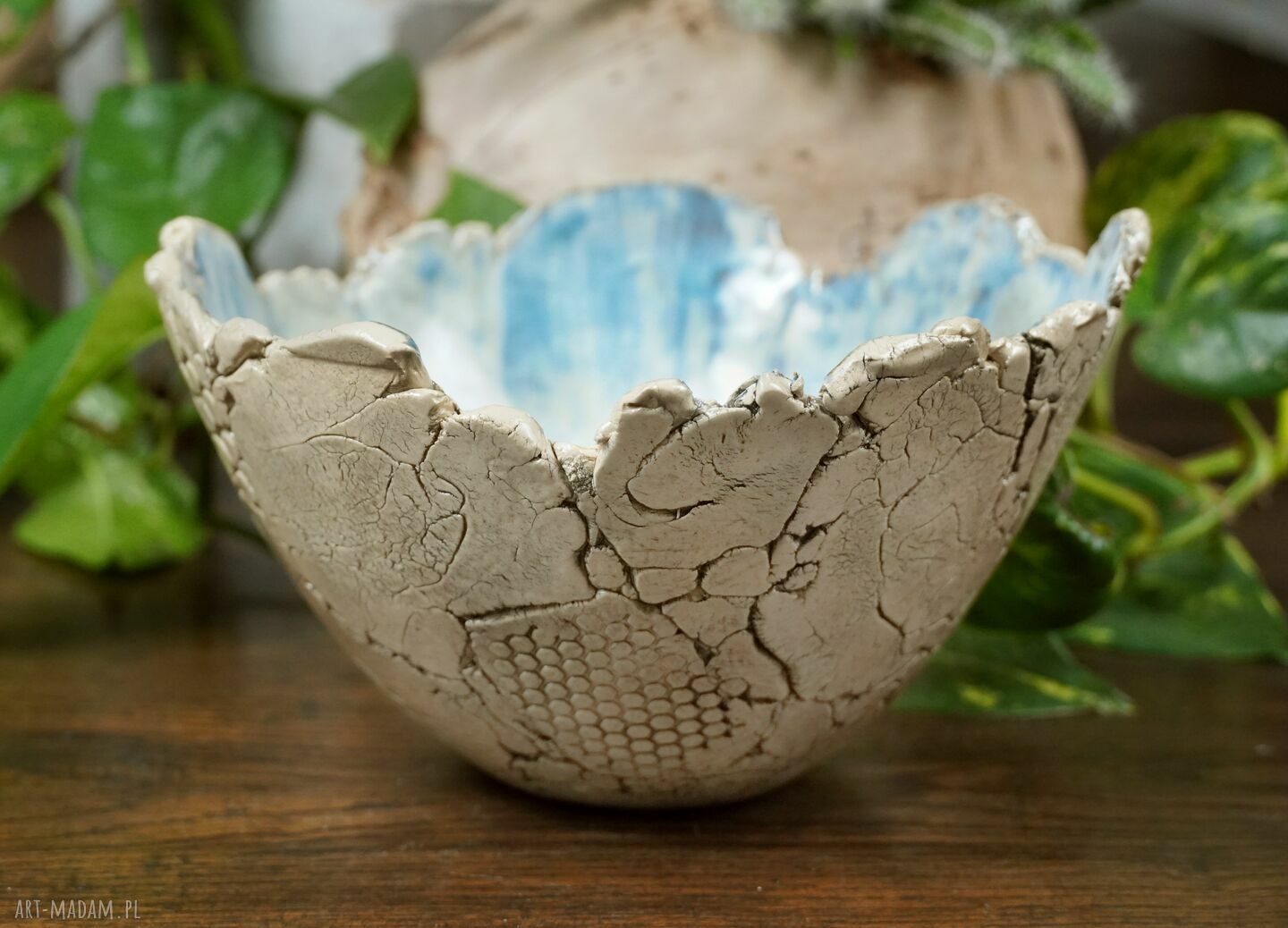 Niebieska miska ceramiczna - ręcznie lepiona z gliny