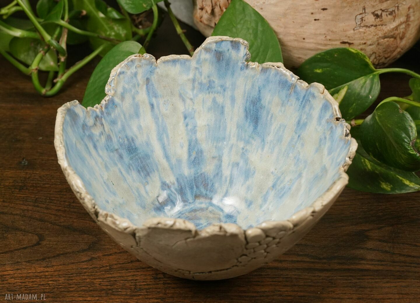 Niebieska miska ceramiczna - ręcznie lepiona z gliny