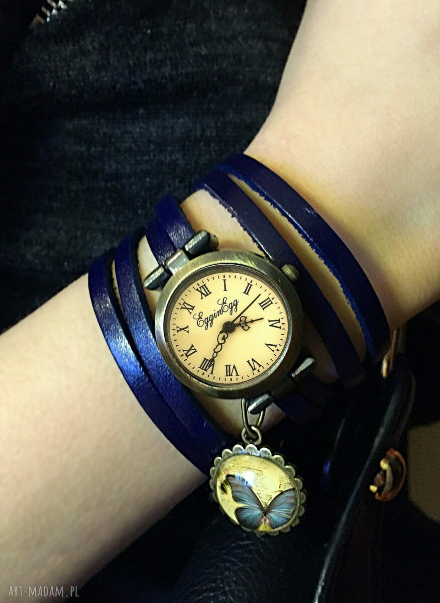 zegarki: Niebieska spirala Zegarek/ bransoletka na skórzanym pasku HandMade