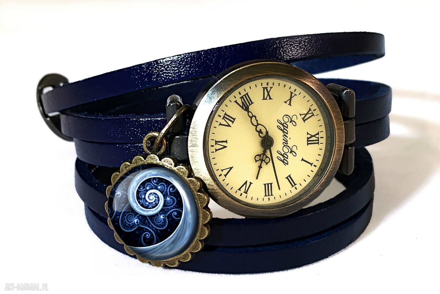 Niebieska spirala zegarek bransoletka skórzanym pasku skóry rękę
