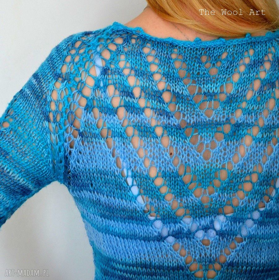 Ażurowy sweterek zamÓwienie bluzka sweter niebieski wełna