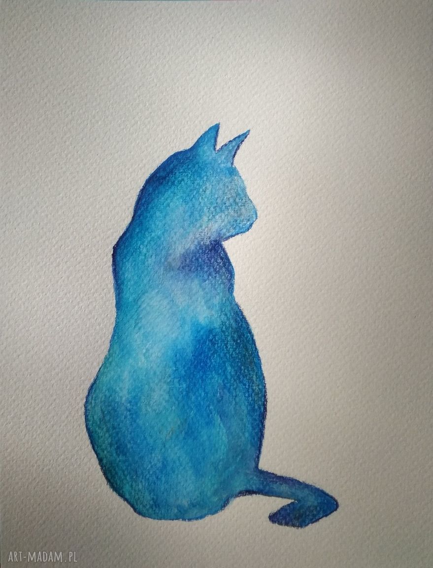 Niebieski kot - akwarela abstrakcyjna 18x24 cm