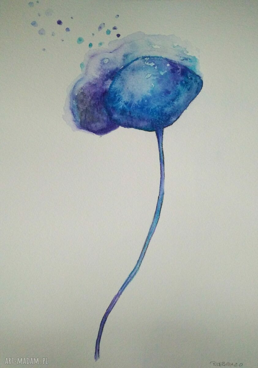 Niebieski mak - akwarela w formacie A4