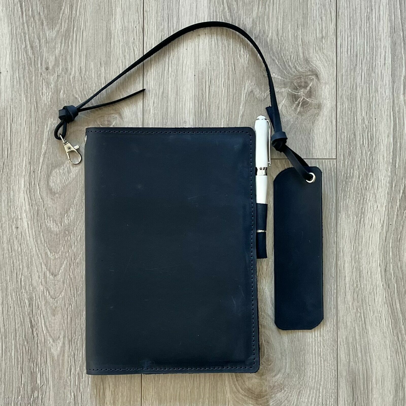 notesy: Niebieski notes, okładka skórzana formatu A 5. Handmade