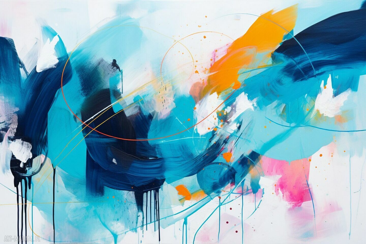 Niebieski obraz abstrakcyjny - granatowa abstrakcja 90x60 cm do salonu (wydruk na płótnie)