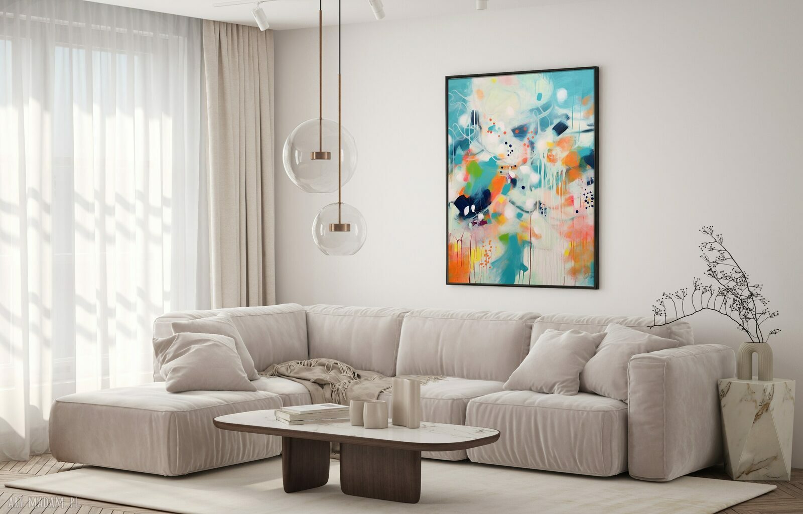 Niebieski obraz abstrakcyjny 30x40 cm - ekspresyjna abstrakcja