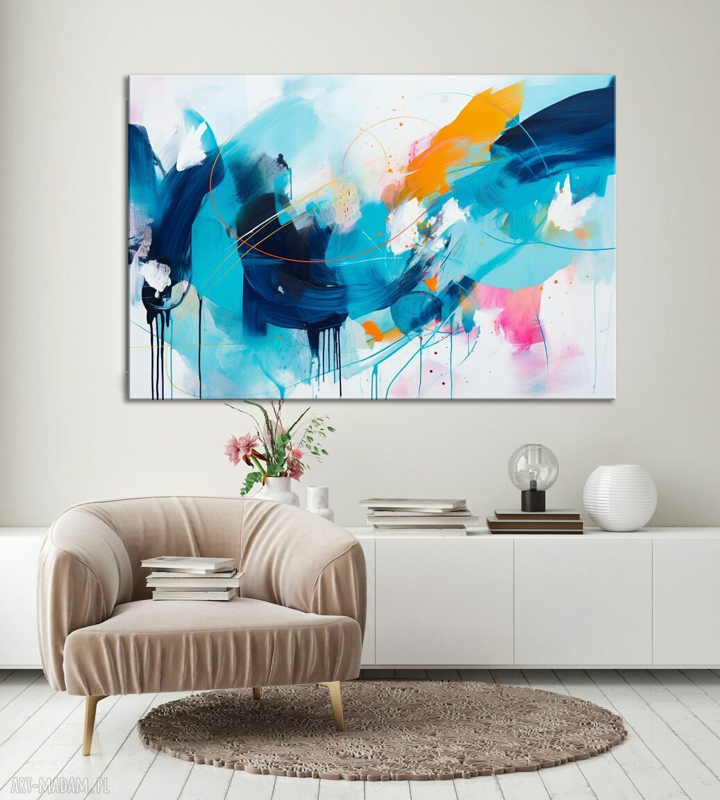Niebieski obraz abstrakcyjny - granatowa abstrakcja 90x60 cm do salonu (wydruk na płótnie)