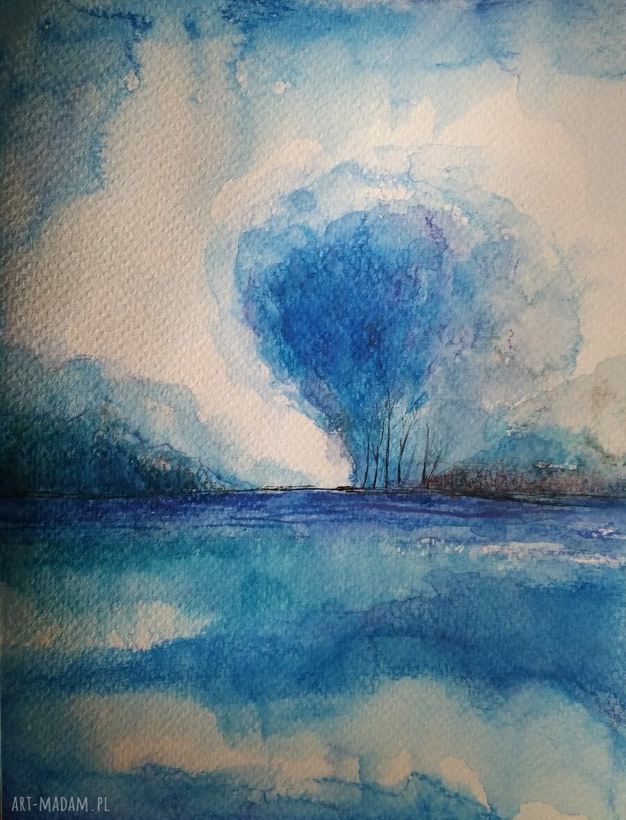 Niebieski pejzaż - akwarela 18x24 cm