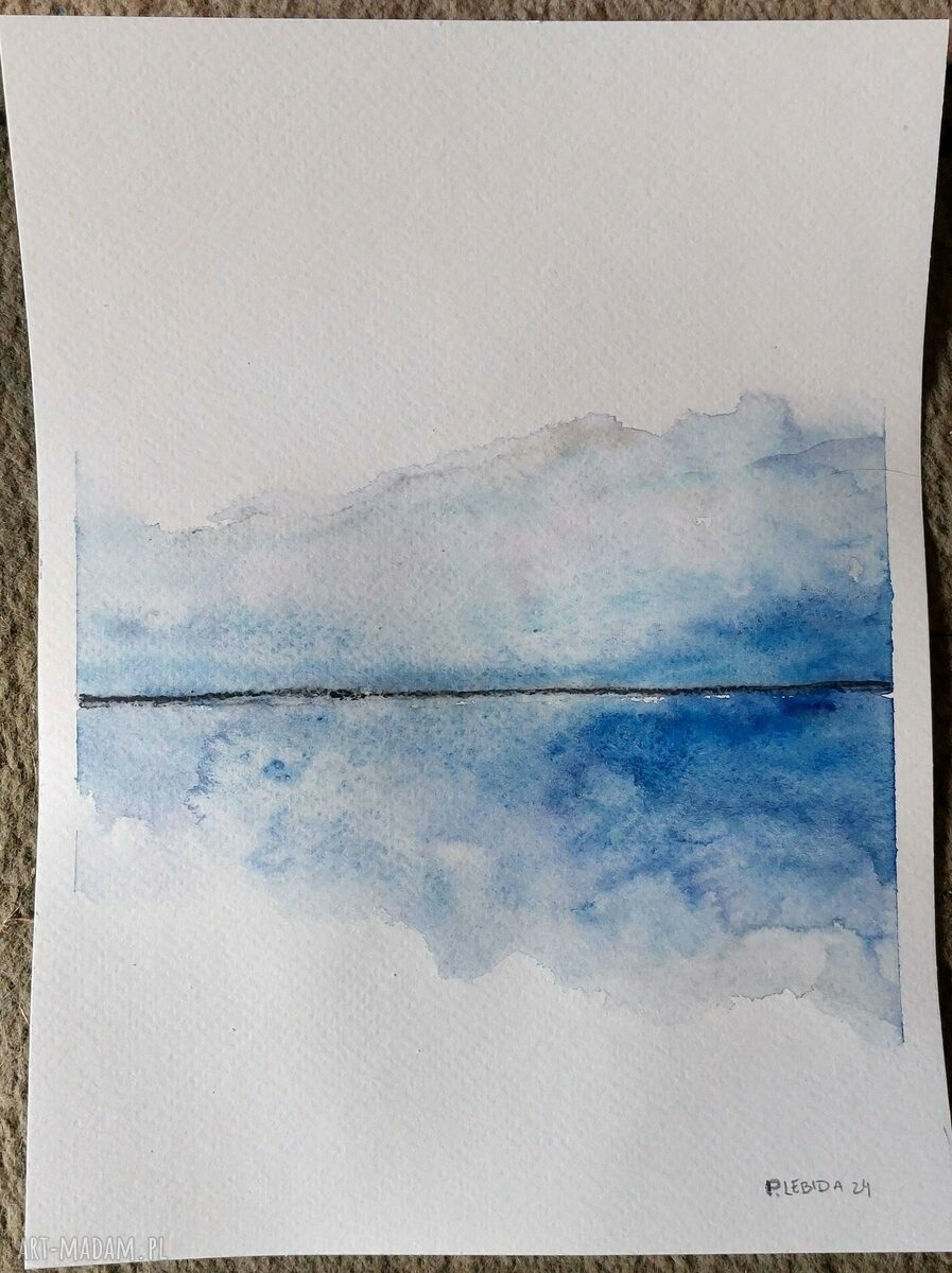 Niebieski pejzaż - akwarela formatu 24x18 cm (ręcznie malowana, sygnowana)