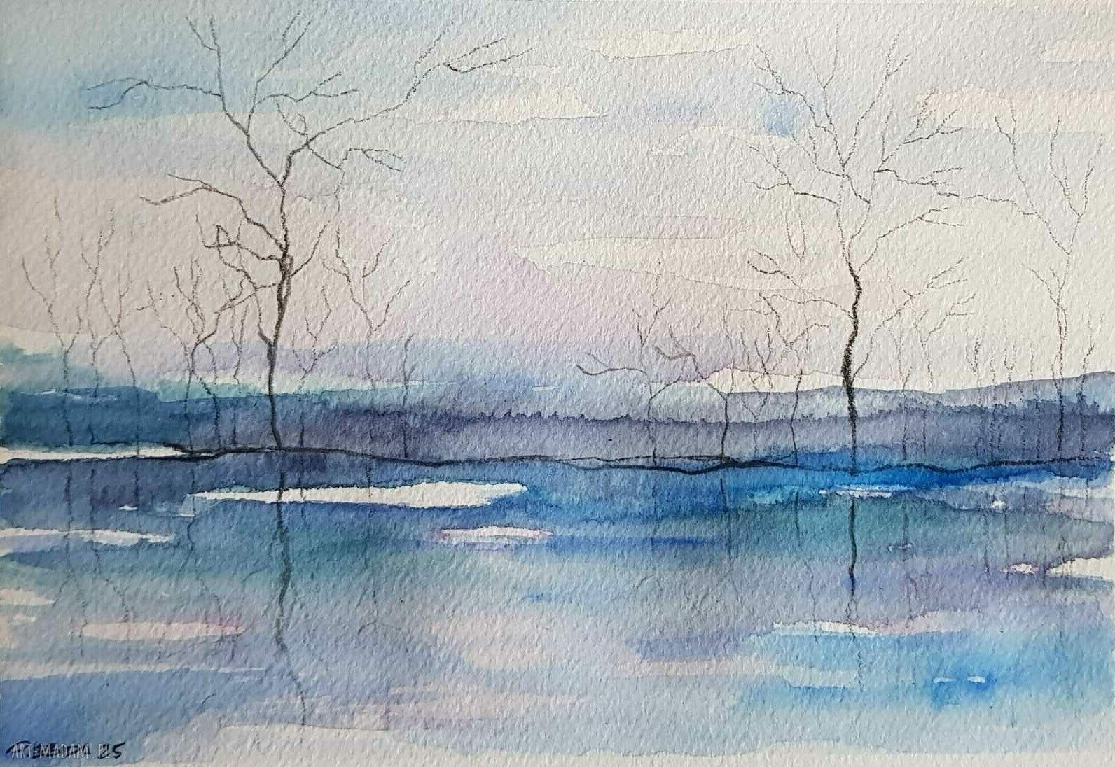 Niebieski pejzaż - akwarela w formacie A5