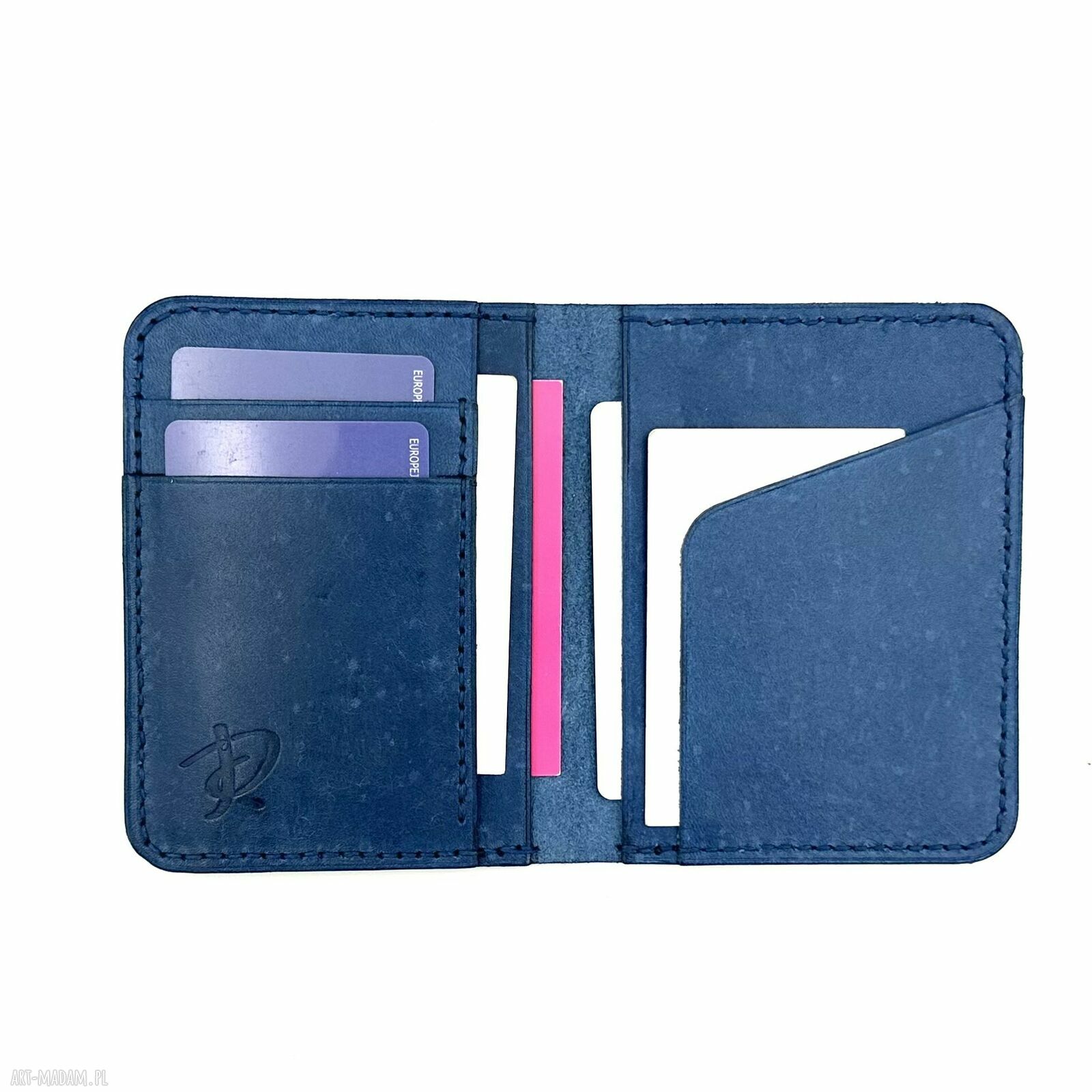 portfele: Niebieski portfel ręcznie uszyty ze skóry garbowanej roślinnie. hand made