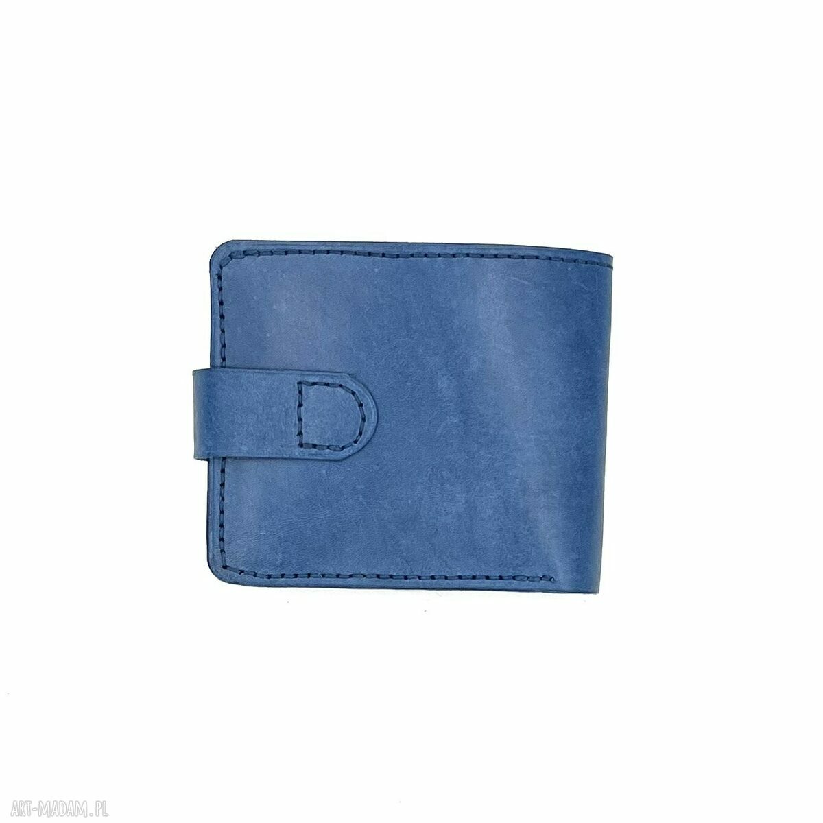 portfele: Niebieski portfel uszyty ze skóry na bilon i karty. ręcznie zrobione