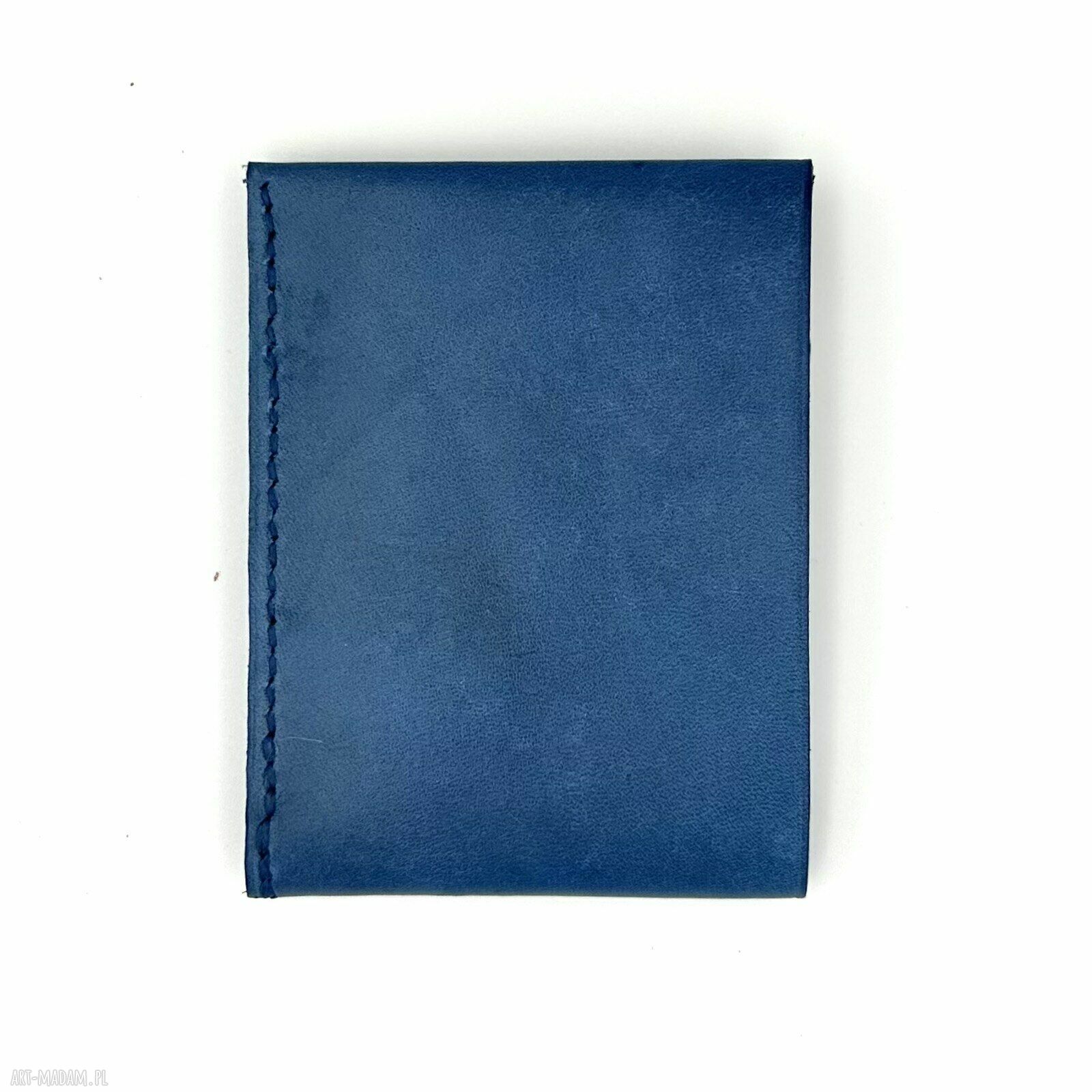 portfele: Niebieski portfel skórzany ręcznie uszyty na karty i banknoty. handmade