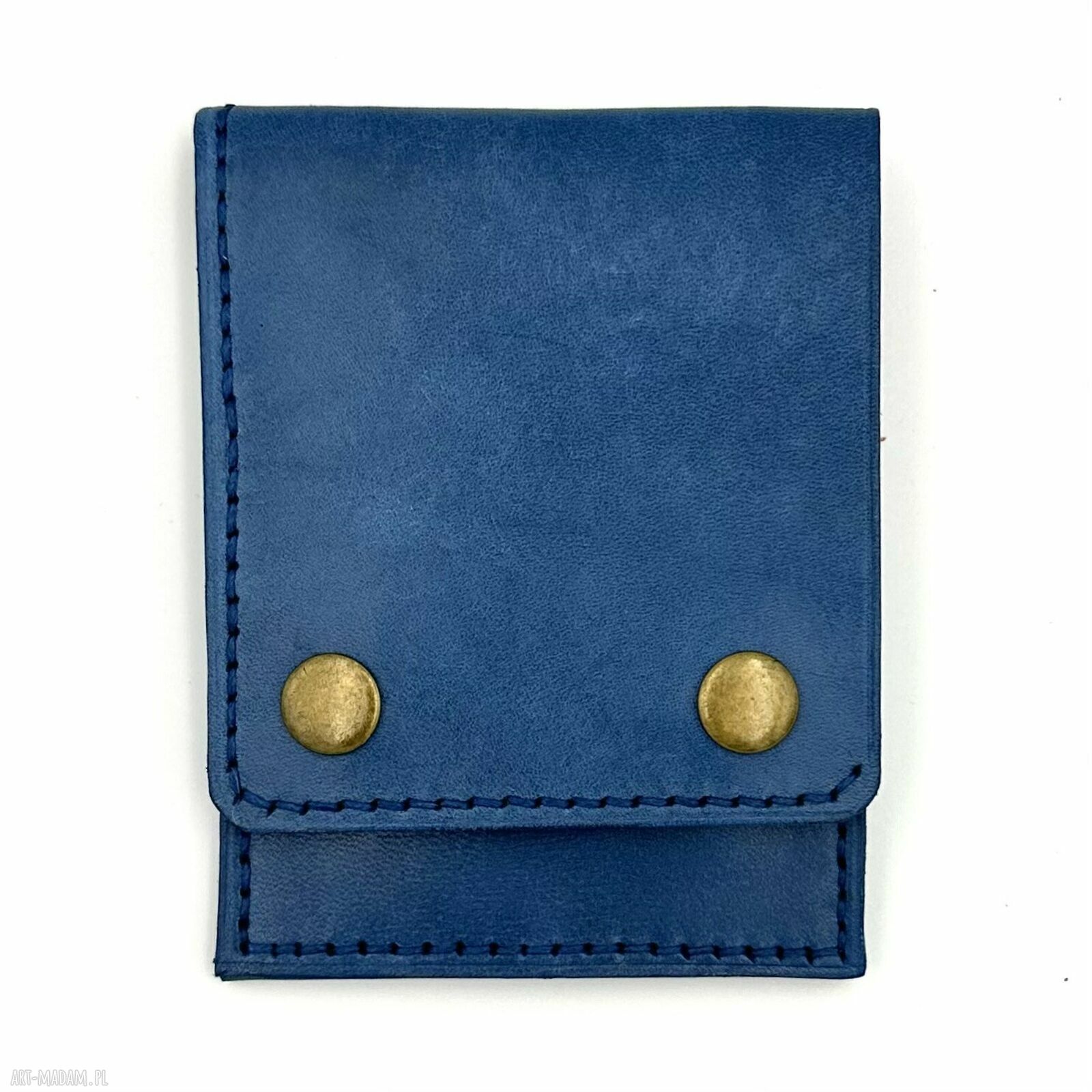 Niebieski portfel skórzany ręcznie uszyty karty banknoty damski