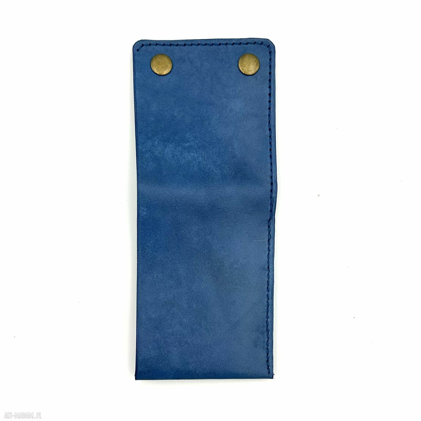 portfele: Niebieski portfel skórzany ręcznie uszyty na karty i banknoty. handmade