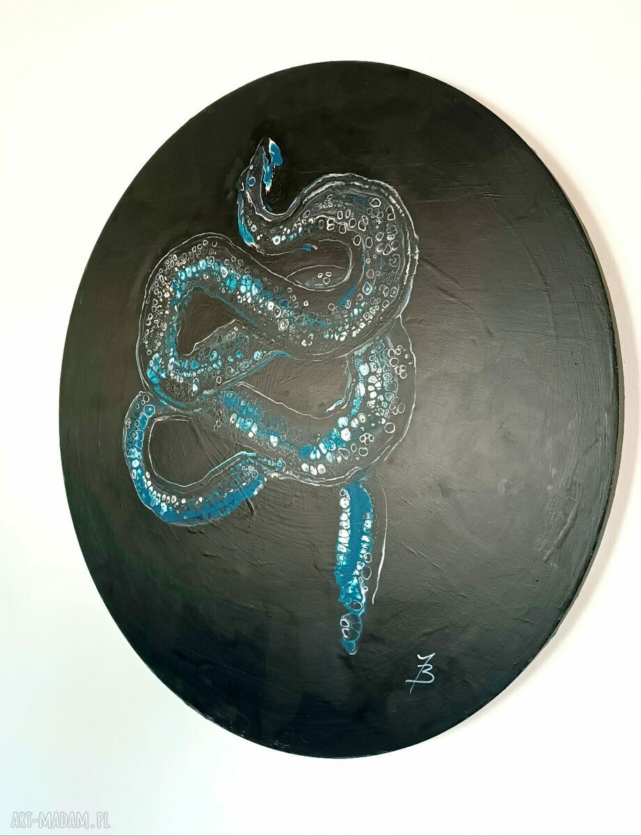 Niebieski Wąż - duży obraz akryl na płótnie 80 cm (pouring)