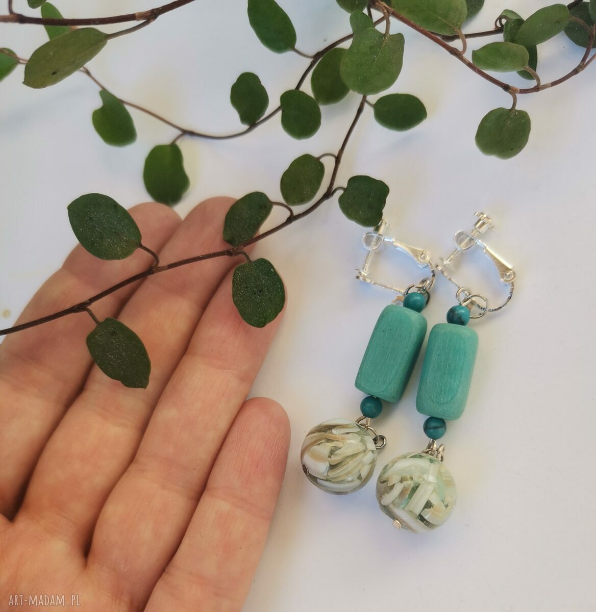 Klipsy niebieskie lekkie - boho Frida z turkusowymi akcentami (box x1)