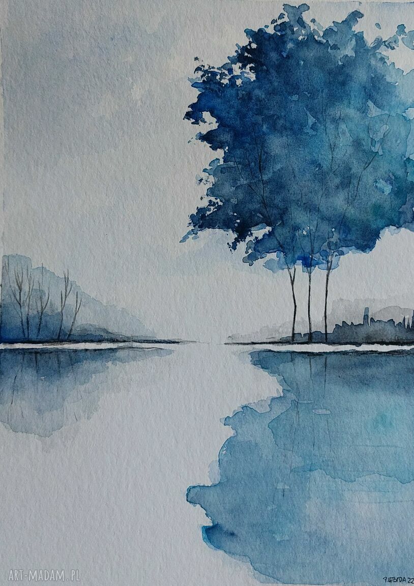 Niebieskie drzewa - akwarela formatu 24x32 cm