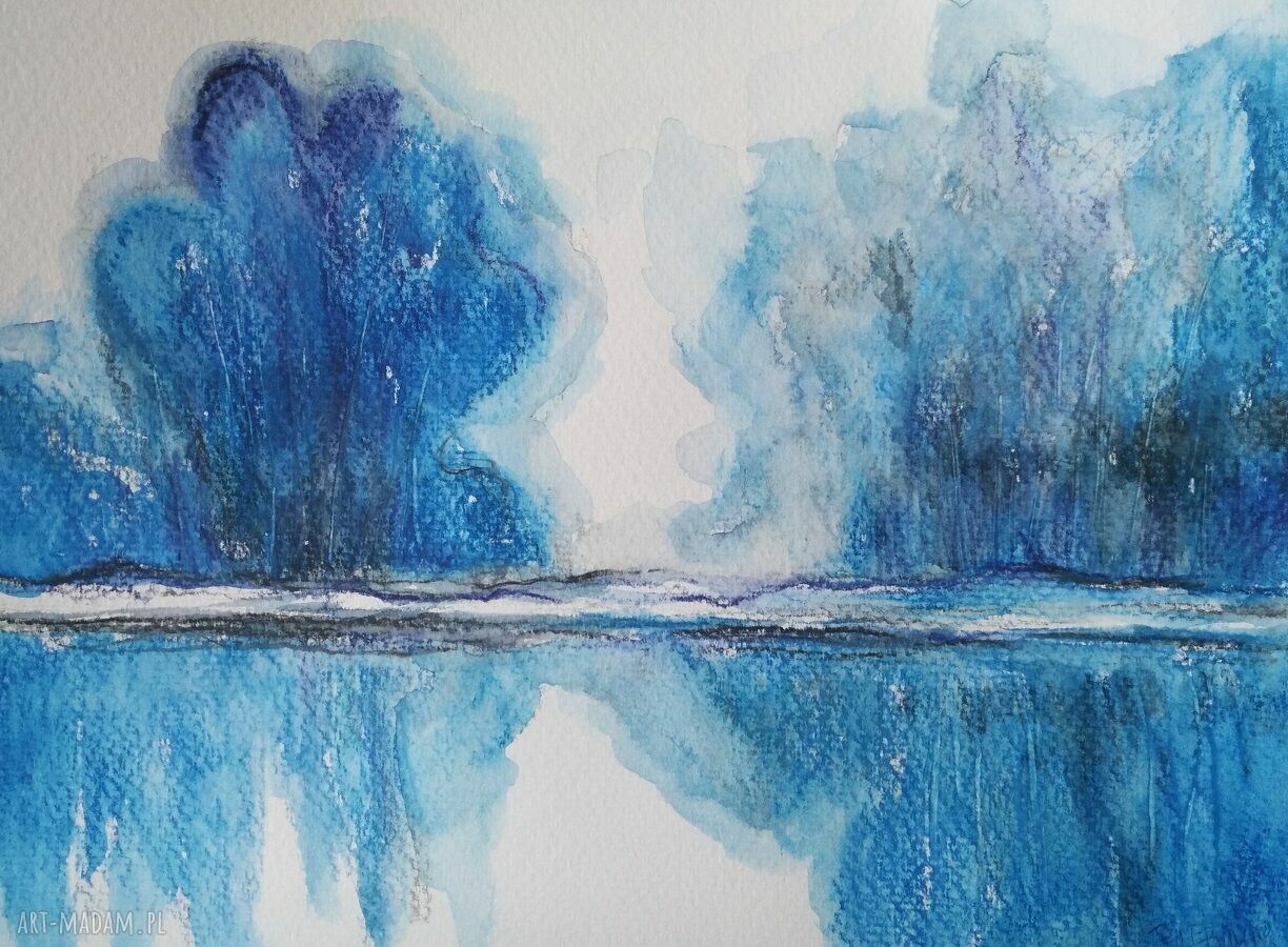 Niebieskie drzewa - akwarela na papierze 18x24 cm