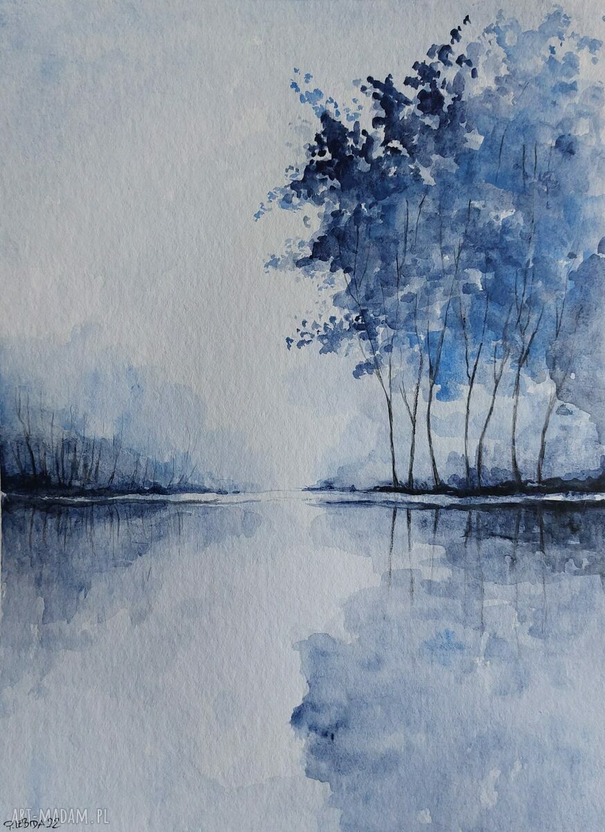 Niebieskie drzewa - akwarela 24 x 32 cm