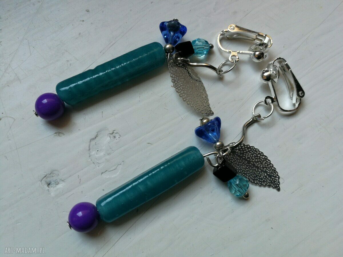 Niebieskie klipsy etno boho eleganckie - Ruda Klara Box x1
