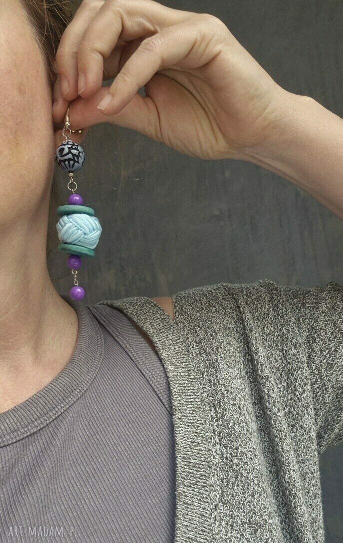 Kolczyki niebieskie boho Box M1 - turkus i fiolet