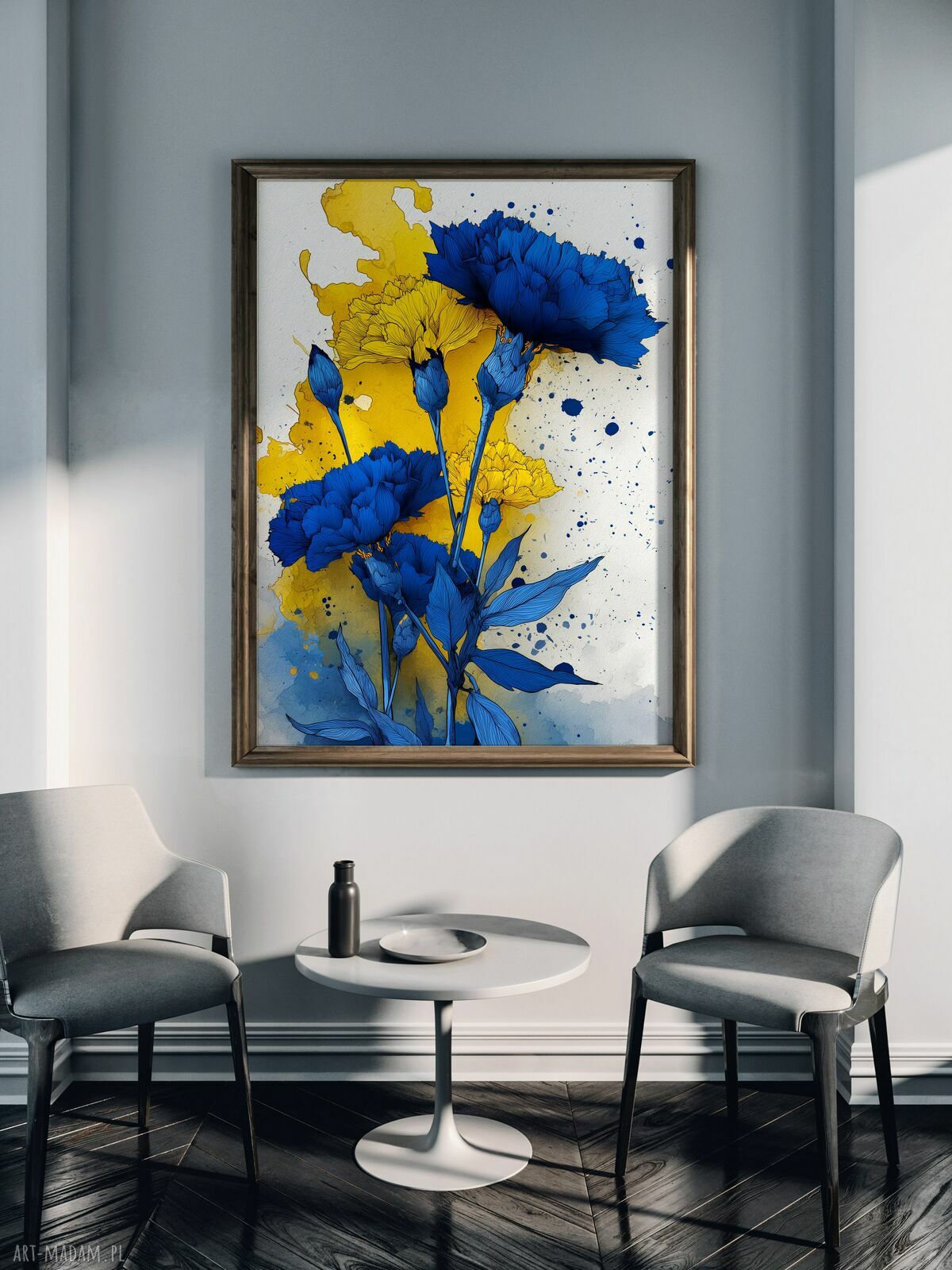 Niebieskie goździki - grafika na plakacie A3