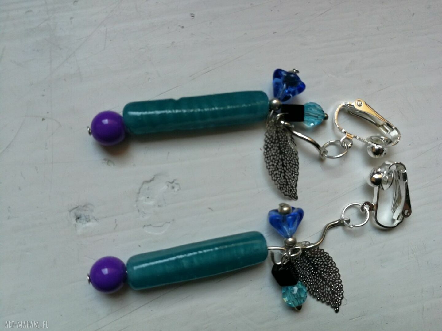 Niebieskie klipsy etno boho eleganckie - Ruda Klara Box x1