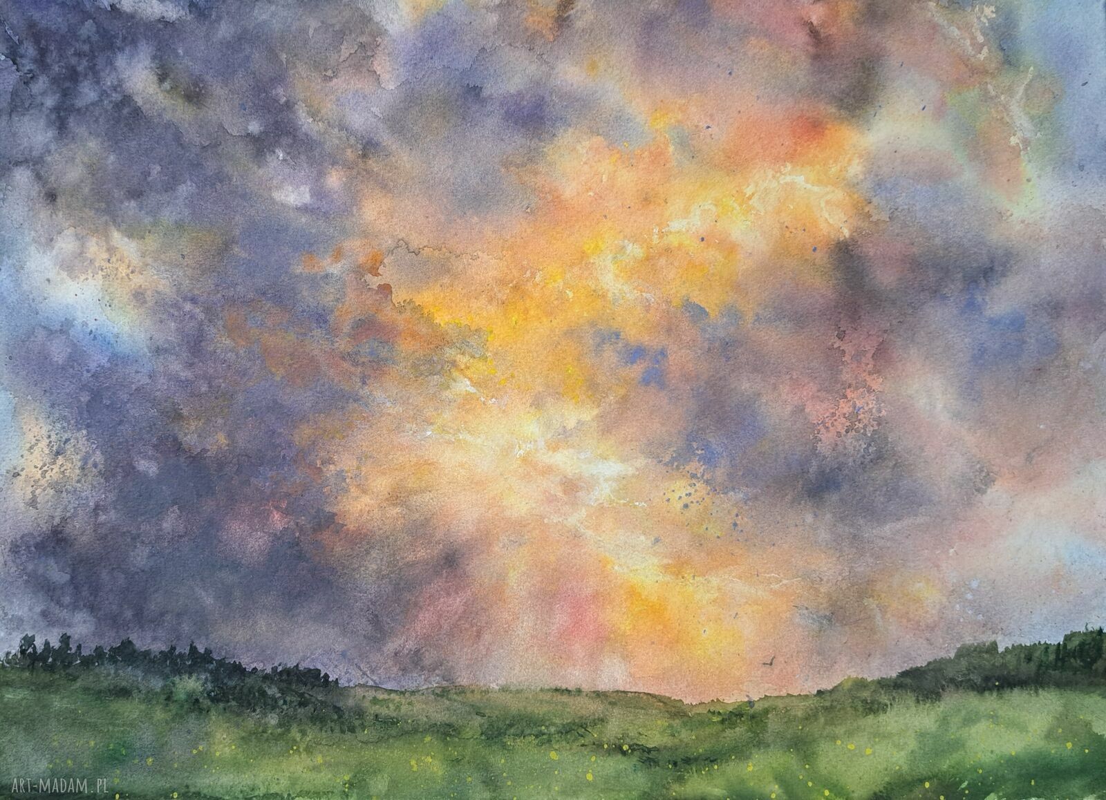 Niebo po burzy - oryginalna akwarela 26x36 cm
