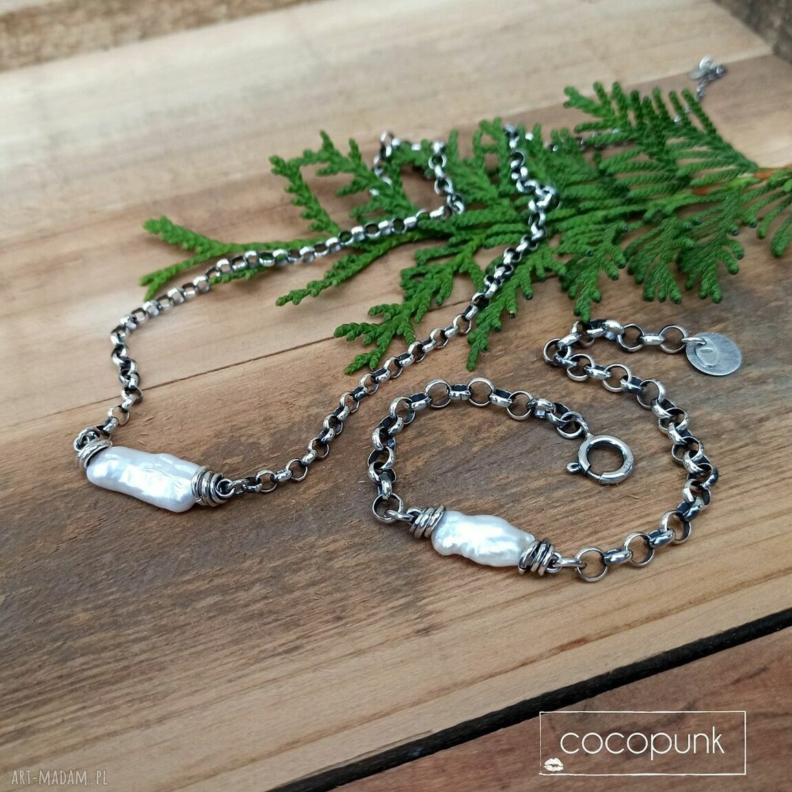 bransoletki: Nieregularna perła i srebro 925 bransoletka. handmade