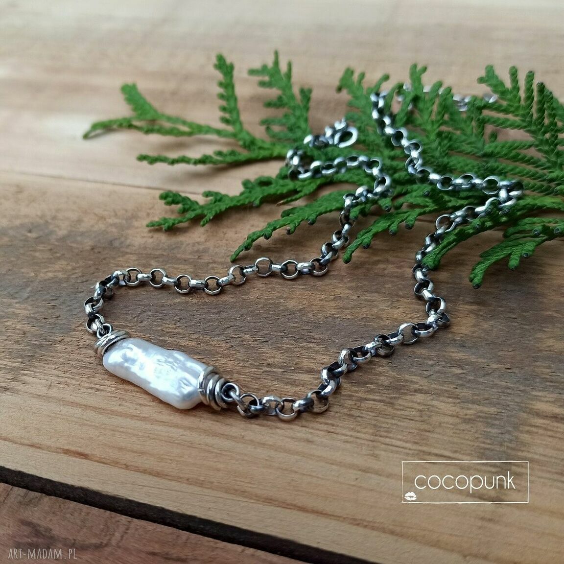 naszyjniki: Nieregularna perła i srebro 925 naszyjnik. handmade