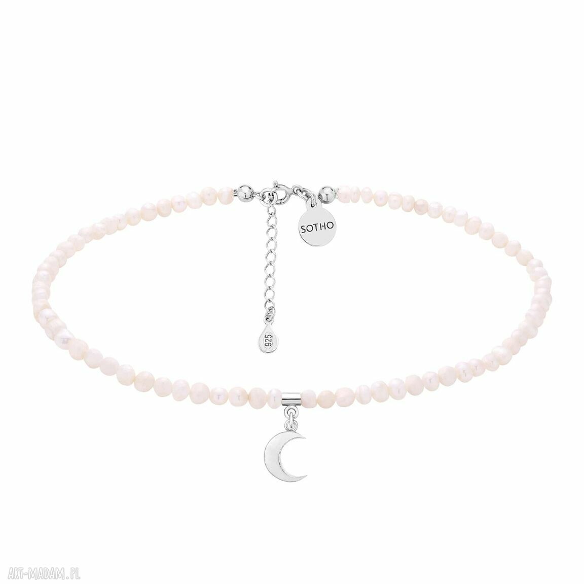 Choker z naturalnych pereł i srebrnym księżycem - Srebro 925