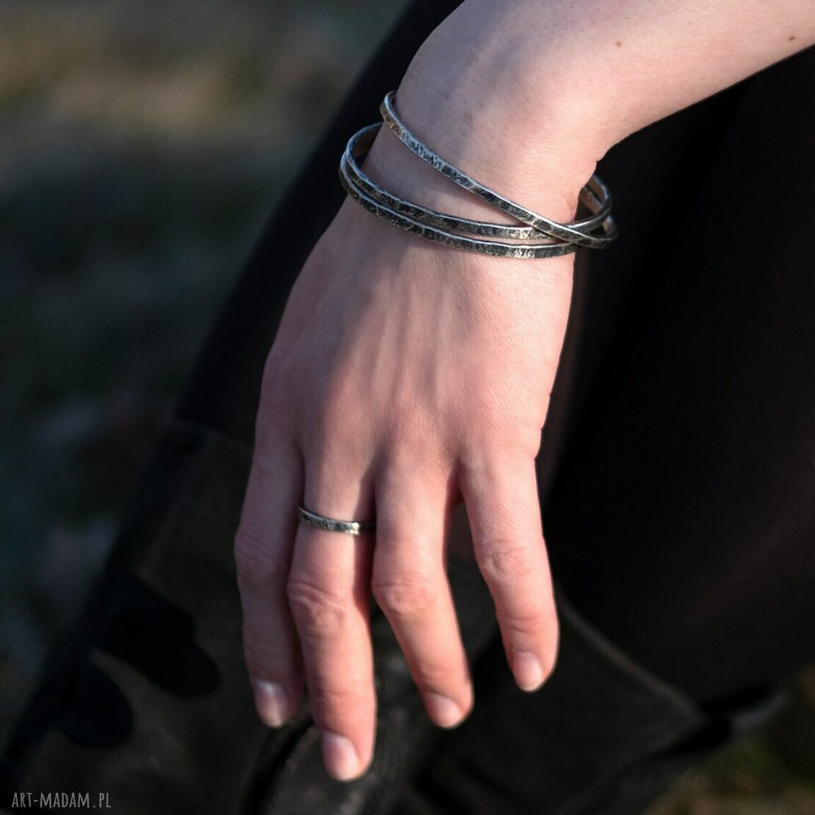 Nieregularny komplet ze srebra 925 - bransoletka i obrączka