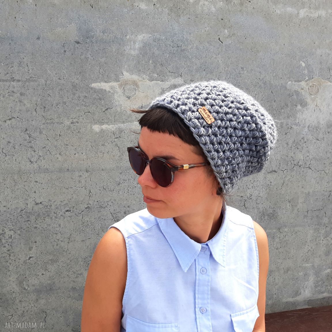 Szara czapka beanie handmade No. 053 - miękka, ciepła i bardzo twarzowa